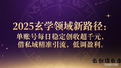 2025玄学领域新路径：单账号每日稳定创收1k+，借私域精准引流，低调盈利-云创项目库