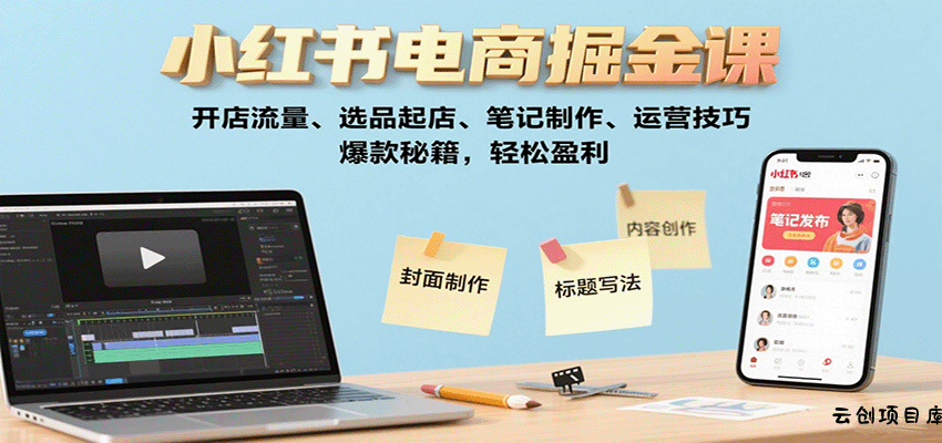 小红书电商掘金课：开店流量、选品起店、笔记制作、运营技巧，爆款秘籍，轻松盈利-云创项目库