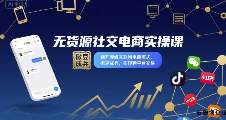 无货源社交电商实操课，绕开传统互联网电商模式，撒豆成兵，实现跨平台交易-云创项目库