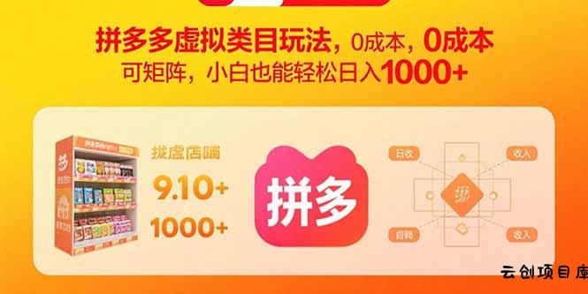 拼多多虚拟类目玩法，0成本，可矩阵，小白也能轻松日入1000+-云创项目库