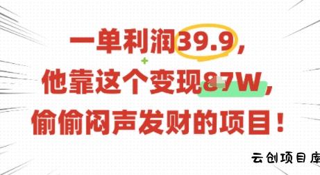 一单利润39.9，有人靠这个变现几十个，偷偷闷声发财的项目-云创项目库