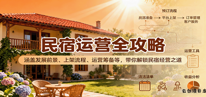 民宿运营全攻略：涵盖发展前景、上架流程、运营筹备等，带你解锁民宿经营之道-云创项目库