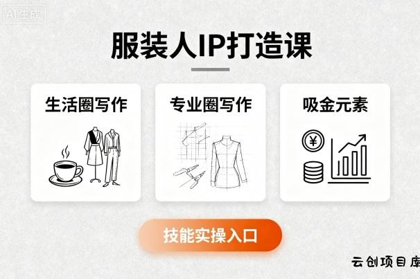 服装人IP打造课，文案创富+生活圈写作+专业圈写作+服装人专属+吸金元素+技能实操-云创项目库