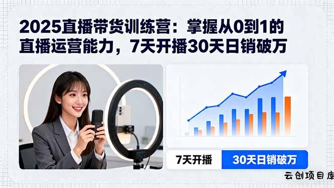 2025直播带货训练营：掌握从0到1的直播运营能力，7天开播30天日销破万-云创项目库