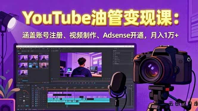 2025YouTube油管变现课:涵盖账号注册、视频制作、Adsense开通,月入1万+-云创项目库