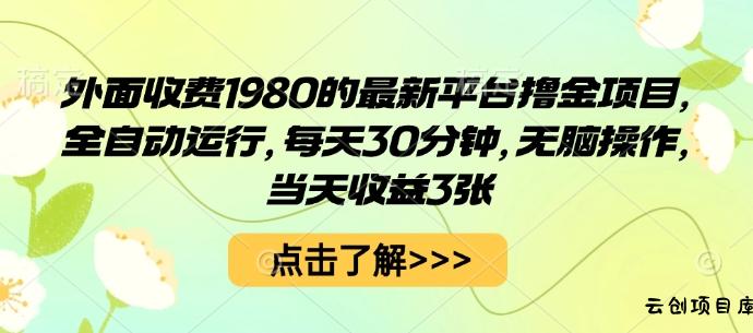 外面收费1980的最新平台撸金项目，全自动运行，每天30分钟，无脑操作，当天收益3张【揭秘】-云创项目库