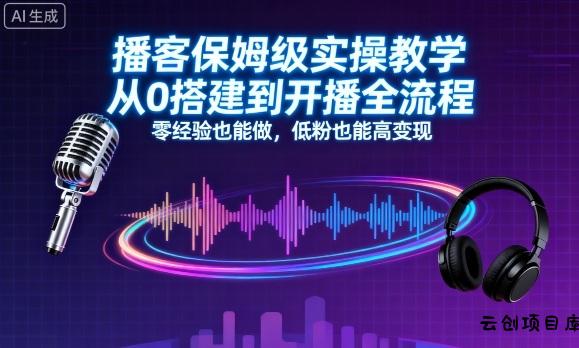 播客保姆级实操教学，从0搭建到开播全流程，零经验也能做，低粉也能高变现-云创项目库