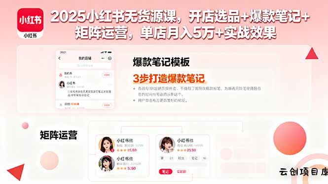 2025小红书无货源课，开店选品+爆款笔记+矩阵运营，单店月入5万+实战效果-云创项目库