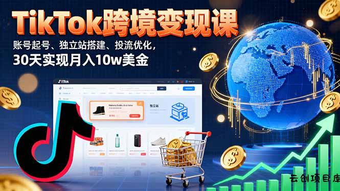 TikTok跨境变现课：账号起号、独立站搭建、投流优化，30天实现月入10w美金-云创项目库