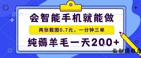 手机项目，二十秒一单，纯薅羊毛一天2张+做就有【揭秘】-云创项目库