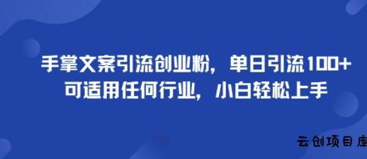 手掌文案引流创业粉，单日引流100+，可适用任何行业，小白轻松上手-云创项目库