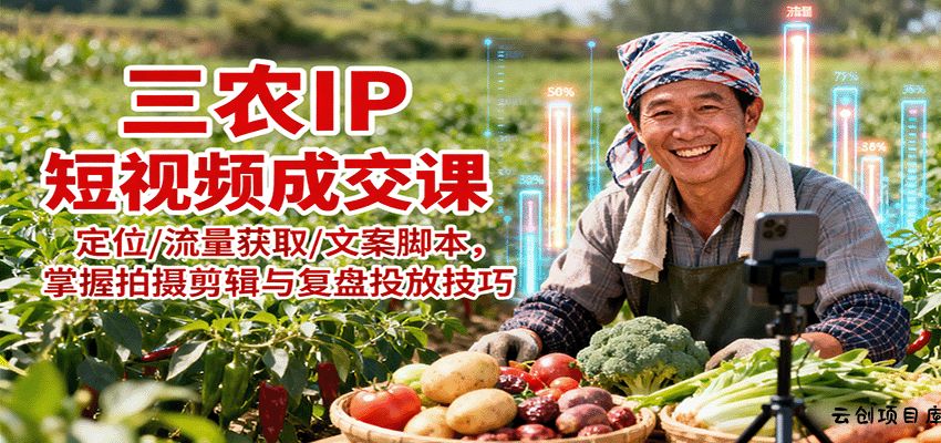 三农IP短视频成交课：定位/流量获取/文案脚本，掌握拍摄剪辑与复盘投放技巧-云创项目库