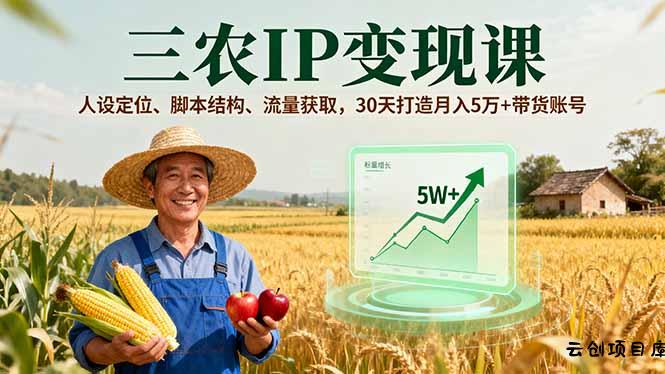 三农IP变现课，人设定位、脚本结构、流量获取，30天打造月入5万+带货账号-云创项目库