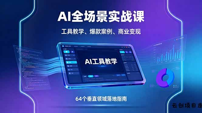 AI全场景实战课，工具教学、爆款案例、商业变现，64个垂直领域落地指南-云创项目库
