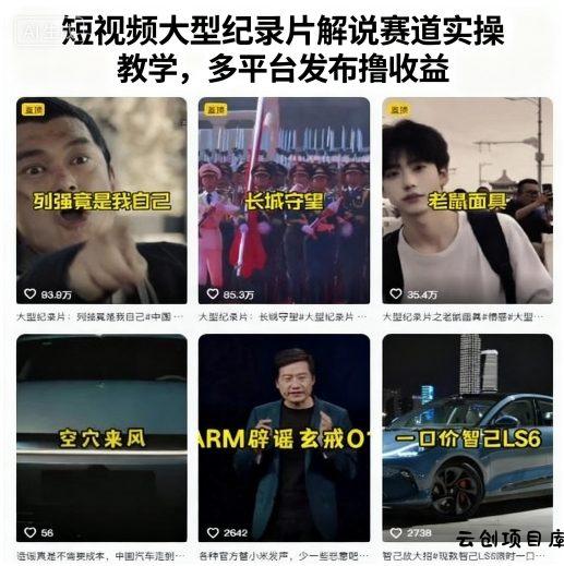 短视频大型纪录片解说赛道实操教学，多平台发布撸收益-云创项目库