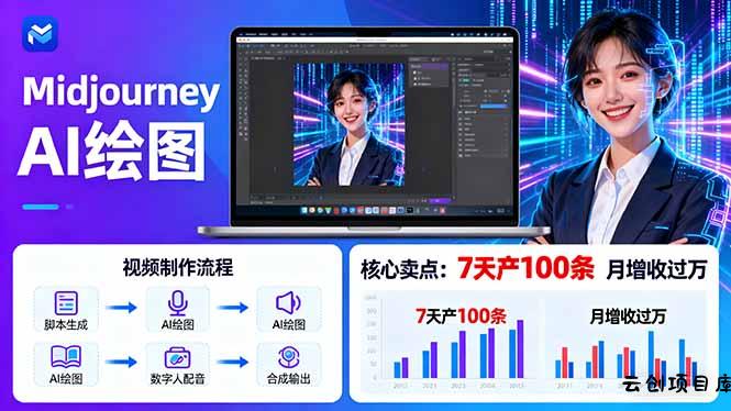 AI绘图照片开口说话视频制作：Midjourney+数字人，7天产100条月增收过万-云创项目库