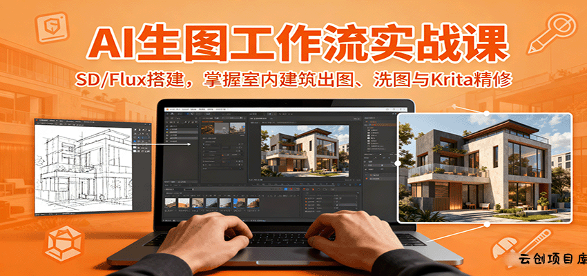 AI生图工作流实战课：SD/Flux搭建，掌握室内建筑出图、洗图与Krita精修-云创项目库