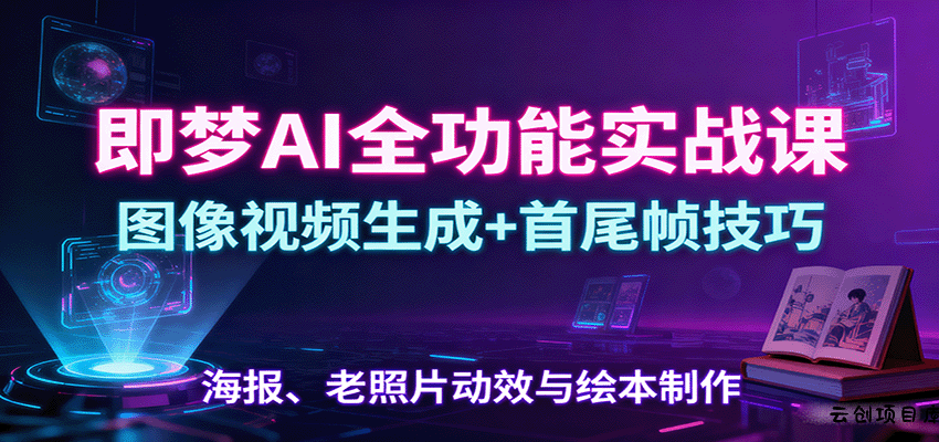 即梦AI全功能实战课：图像视频生成+首尾帧技巧，海报、老照片动效与绘本制作-云创项目库