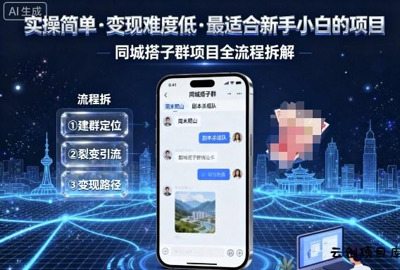 实操简单，变现难度低，最适合新手小白做的项目，每天轻松收入3张，同城搭子群项目全流程拆解-云创项目库