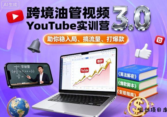 跨境油管视频YouTube实训营3.0，助你稳入局、搞流量、打爆款-云创项目库