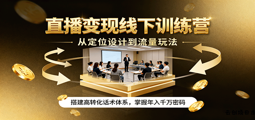 直播变现线下训练营，从定位设计到流量玩法，搭建高转化话术体系，掌握年入千万密码-云创项目库