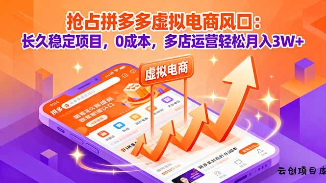 抢占拼多多虚拟电商风口：长久稳定项目，0成本，多店运营轻松月入3W+-云创项目库