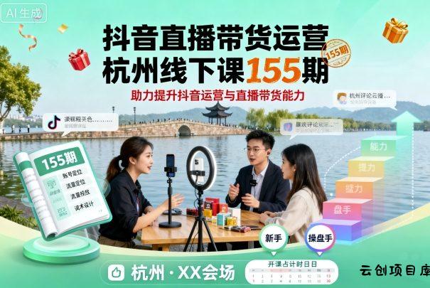 抖音直播带货运营杭州线下课155期，助力提升抖音运营与直播带货能力-云创项目库