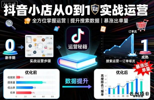 抖音小店从0到1实战运营，帮你全方位掌握小店运营，提升搜索数据与出单量-云创项目库
