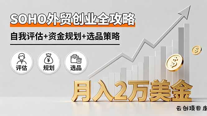 SOHO外贸创业全攻略，自我评估+资金规划+选品策略，月入2万美金-云创项目库