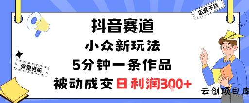 抖音赛道：小众新玩法，5分钟一条作品，被动成交，日利润3张-云创项目库