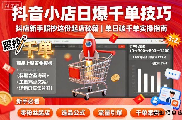 抖音小店日爆千单技巧，抖店新手照抄这份起店秘籍，单日破千单-云创项目库