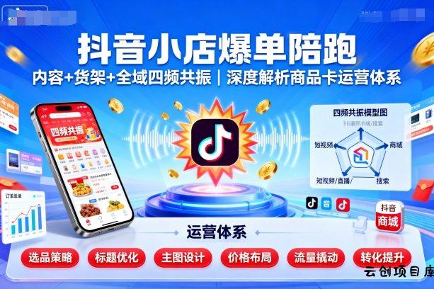 抖音小店爆单陪跑，内容＋货架＋全域四频共振，深度解析抖音商品卡运营体系-云创项目库