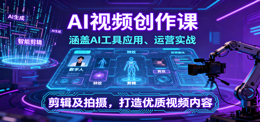 AI视频创作课，涵盖AI工具应用、运营实战、剪辑及拍摄，打造优质视频内容-云创项目库