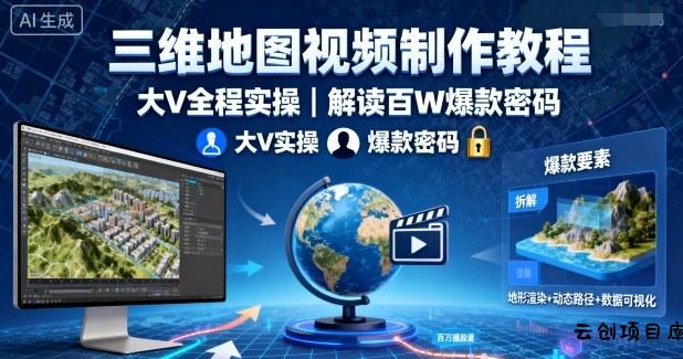 三维地图视频制作教程，大V全程实操，解读百W爆款密码-云创项目库