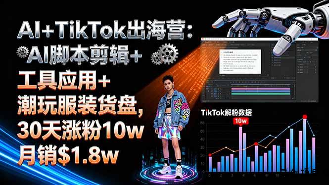 AI+TikTok出海营:AI脚本剪辑+工具应用+潮玩服装货盘,30天涨粉10w月销$1.8w-云创项目库
