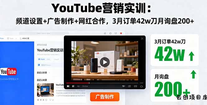 YouTube营销实训：频道设置+广告制作+网红合作，3月订单42w刀月询盘200+-云创项目库