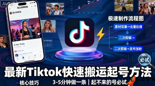 最新Tiktok快速搬运快速起号方法，3-5分钟做一条，起不来的号可以试试-云创项目库