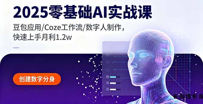 2025零基础AI实战课，豆包应用/Coze工作流/数字人制作，快速上手月利1.2w-云创项目库