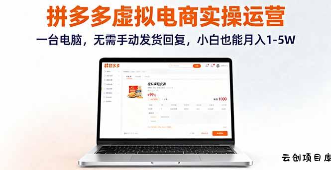 拼多多虚拟电商实操运营，一台电脑，无需手动发货回复，小白也能月入1-5W-云创项目库