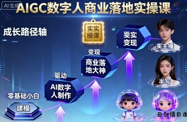 AIGC数字人商业落地实操课，从零基础小白到AI数字人大神-云创项目库
