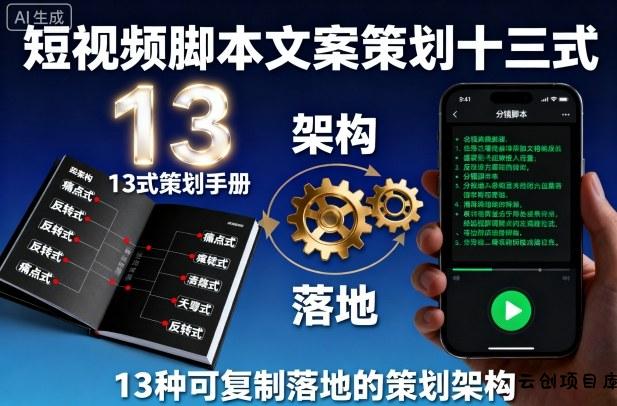 短视频脚本文案策划十三式，13种可复制落地的策划架构-云创项目库