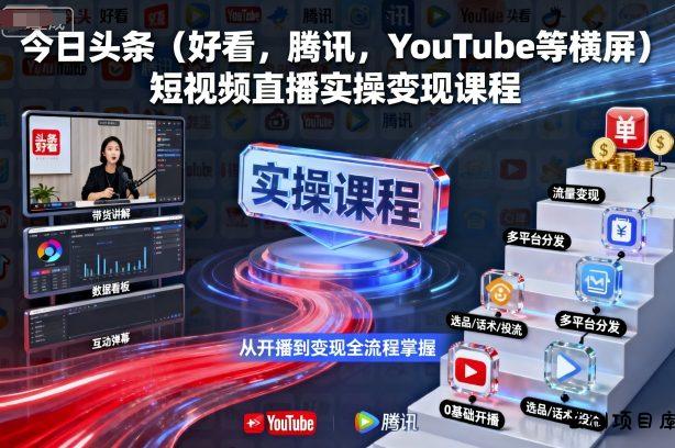 今日头条(好看，腾讯，YouTube等横屏)短视频直播实操变现课程-云创项目库
