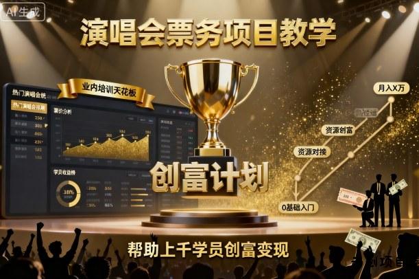 演唱会票务项目教学，业内培训天花板，帮助上千学员创富变现-云创项目库