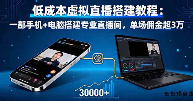 低成本虚拟直播搭建教程：一部手机+电脑搭建专业直播间，单场佣金超3万-云创项目库