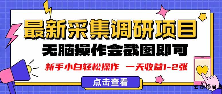 新版采集调研项目，截图上传即可，无脑操作，日收益1-2张-云创项目库