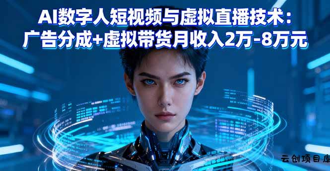 AI数字人短视频与虚拟直播技术：广告分成+虚拟带货月收入2万-8万元-云创项目库