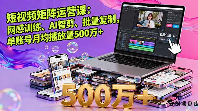 短视频矩阵运营课：网感训练、AI智剪、批量复制，单账号月均播放量500万+-云创项目库