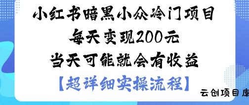 小红书暗黑小众冷门项目每天变现2张当天可能就会有收益-云创项目库