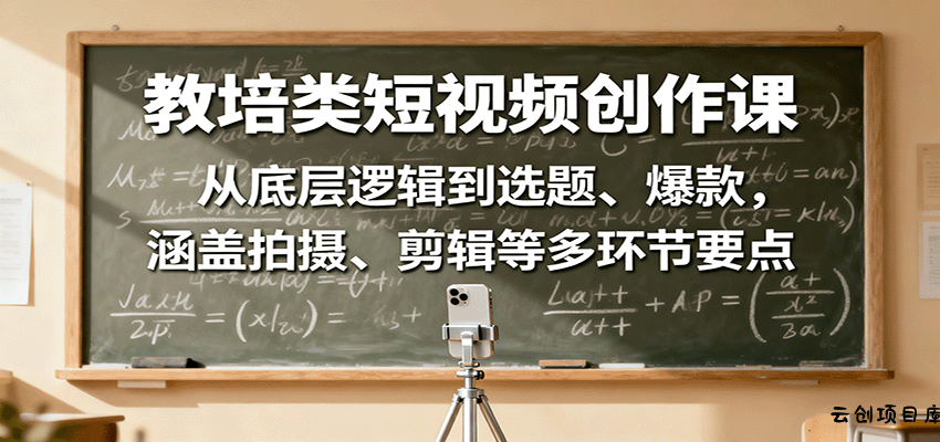 教培类短视频创作课：从底层逻辑到选题、爆款，涵盖拍摄、剪辑等多环节要点-云创项目库