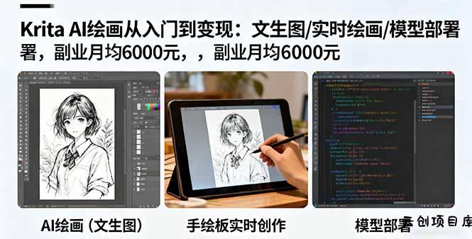 Krita AI绘画从入门到变现：文生图/实时绘画/模型部署，副业月均6000元-云创项目库
